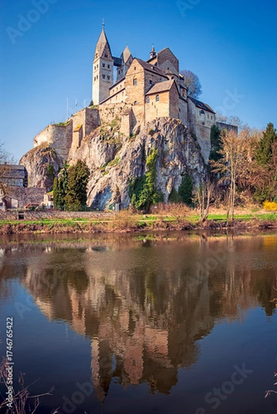 Obraz Famous Church of St Lubentius on a rock over the Lahn river at Dietkirchen in Limburg an der Lahn, Hesse, Germany