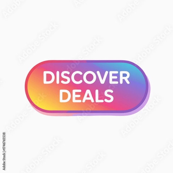 Obraz Gradient-hued 'Discover Deals' Button Icon Representing Bargains and Shopping Offers on a Plain White Background for Modern Marketing Campaigns