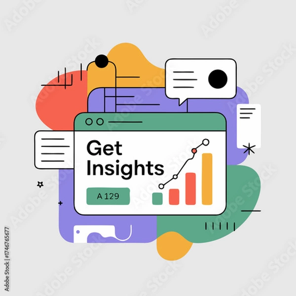 Obraz Modern graphic showing concept of data analysis, insights, and digital marketing, featuring a trending upward business chart with visual elements