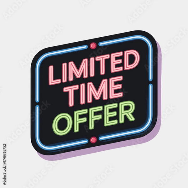 Obraz Neon Sign Announcing Limited Time Offer for Promotions and Sales Deals with Bold Text on Black Background for Advertising