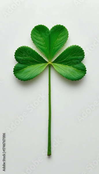 Obraz Single green shamrock leaf with stem on white background