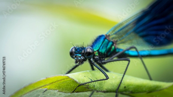 Obraz Dragonfly perched on a leaf with vivid wings