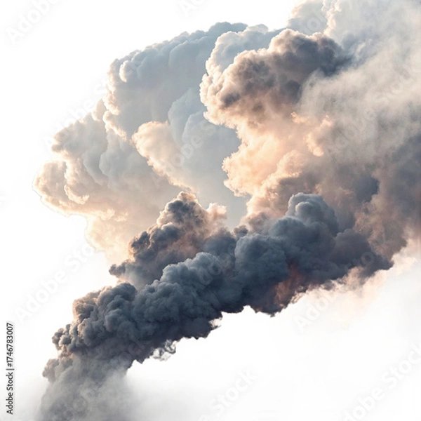 Fototapeta Billowing Smoke and Cloud Plume Against a Light Sky
Massive Column of Dark Smoke and Cumulus Clouds, Backlit by Sun
Dramatic Atmospheric Effect of Thick Smoke