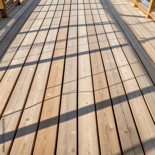 Fototapeta Wooden deck planks with shadows