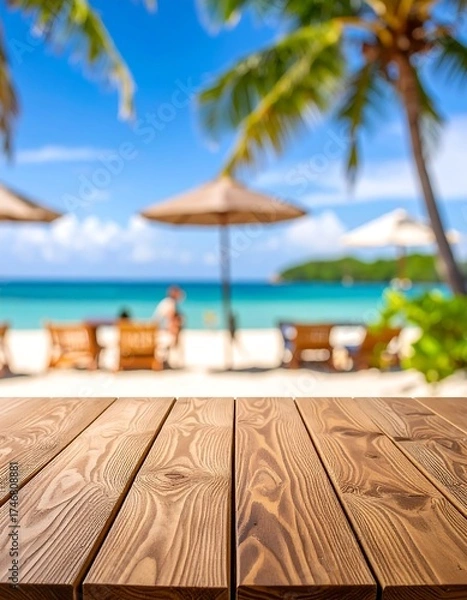 Fototapeta Wooden table on a tropical beach (1)