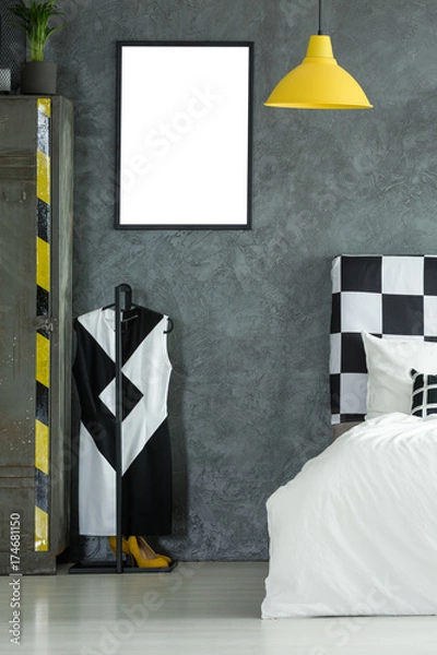 Fototapeta Bedroom with yellow lamp