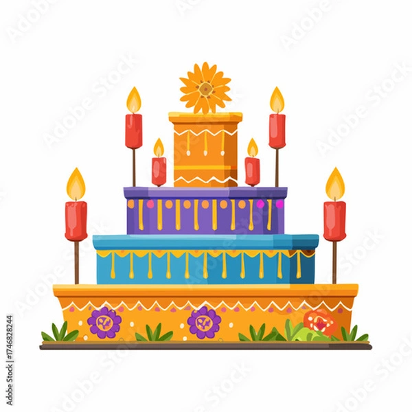 Fototapeta Colorful Day of the Dead Altar with Candles and Flowers