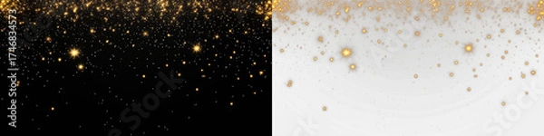 Fototapeta Sparkling golden star overlay on contrasting black and white backgrounds, creating a magical ambiance for design projects, invitations, or festive celebrations with copy space