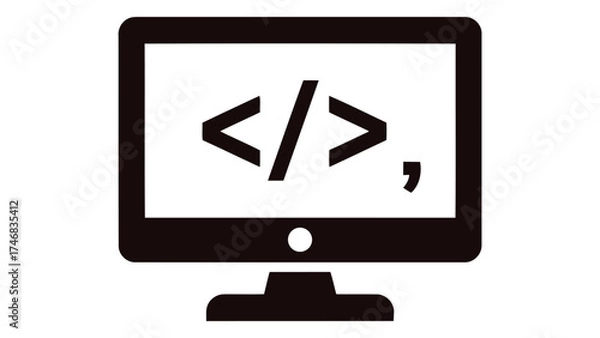 Fototapeta Computer monitor displaying code ,screen,display,code,coding,programming,software,development,technology,web symbol isolated on white background
