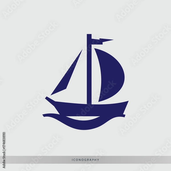 Fototapeta Simple sailboat icon evoking nautical adventures and coastal serenity, perfect for travel, vacation, and ocean-themed branding, with classic maritime appeal