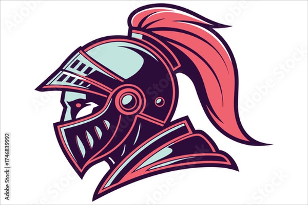 Fototapeta Sci-Fi Warrior Helmet Illustration with Vibrant Colors and Clean Lines