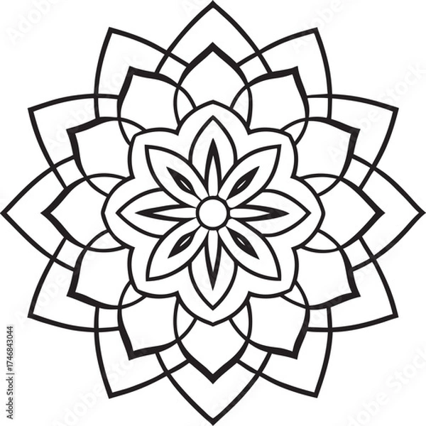 Obraz Elegant vector illustration of a flower or lotus blossom on a black background for card or seamless pattern design
