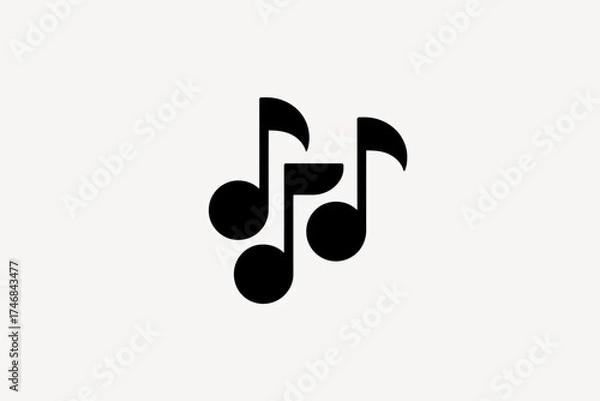 Fototapeta Three Black Music Notes Symbolizing Harmony Melody and Rhythm in Minimalist Style on a Plain Background