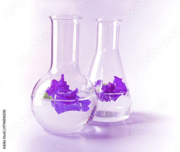 Fototapeta Butterfly pea herb in tube for experiments biology in the laboratory .