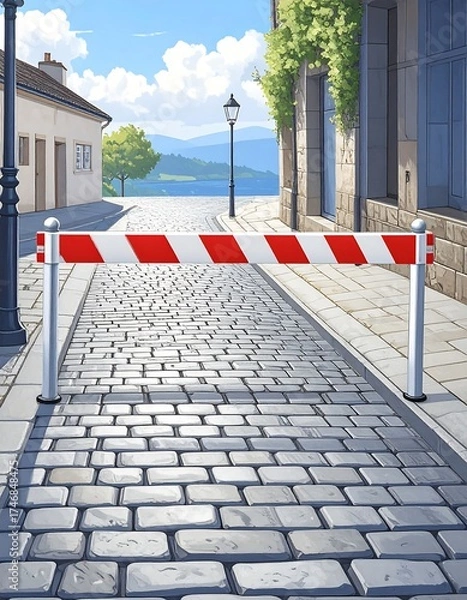 Obraz European cobblestone street closed