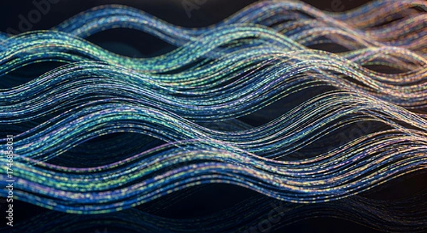 Obraz Abstract Wavy Fiber Optic Strands Creative Technology Background Graphic Resource
