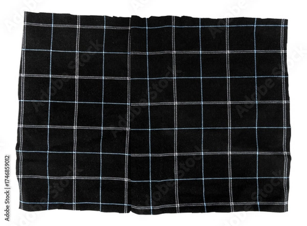 Fototapeta Piece of torn crumpled checkered fabric on a white background. Textile. Cellular tissue isolate