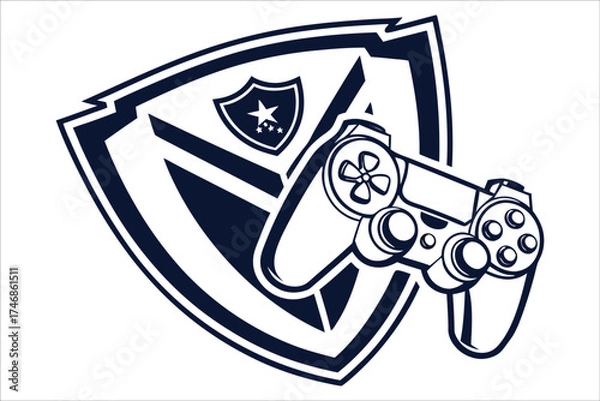 Fototapeta 3D Render of Game Controller Icon in Shield Logo Design