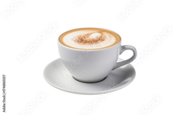 Fototapeta Cappuccino with cinnamon served in a white ceramic cup