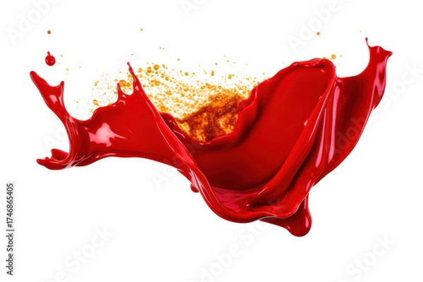 Fototapeta Red paint splash with gold dust on a black backdrop