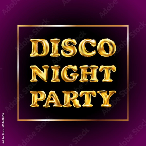 Fototapeta disco night party vector Gold letter metallic balloons. characters in the air. For celebration, date, invitation, event, card. Shine glossy