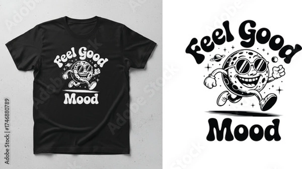 Obraz Elegant Feel Good Mood Cartoon Character T Shirt Design Happy Retro Smiley Face Graphic Tee