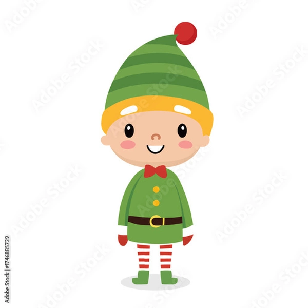 Fototapeta Vector cartoon elf isolated in transparent background. Decorative Character mascot. EPS 10