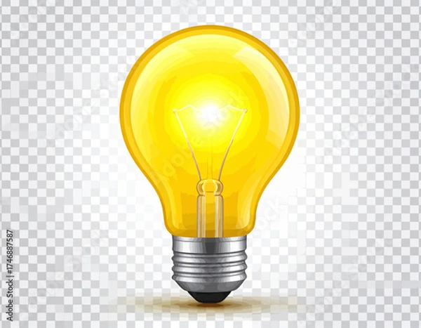 Fototapeta Bright yellow light bulb glowing, symbolizing a new idea, innovation, and creativity
