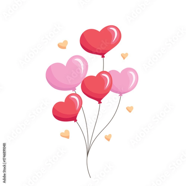 Obraz Bunch of heart balloons. Vector Illustration for printing, backgrounds, covers and packaging. Image can be used for greeting cards, posters, stickers and textile. Isolated on white background.