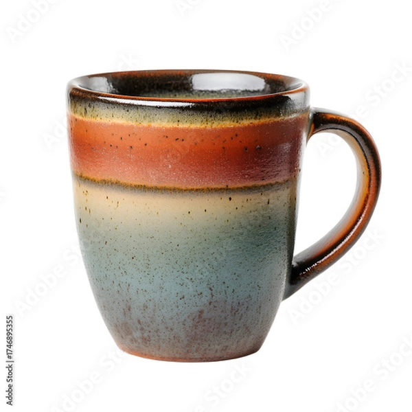 Fototapeta Rustic Ceramic Coffee Mug with Layered Glaze Isolation