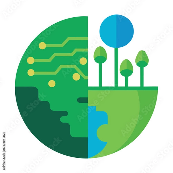 Fototapeta Half-Digital Half-Green Planet Representing Eco-Technology
