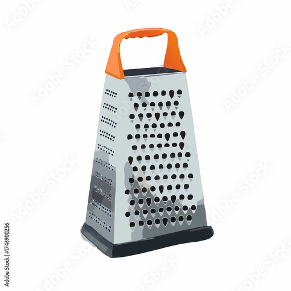 Fototapeta Detailed illustration of a kitchen grater with an orange handle, perfect for culinary projects and food preparation