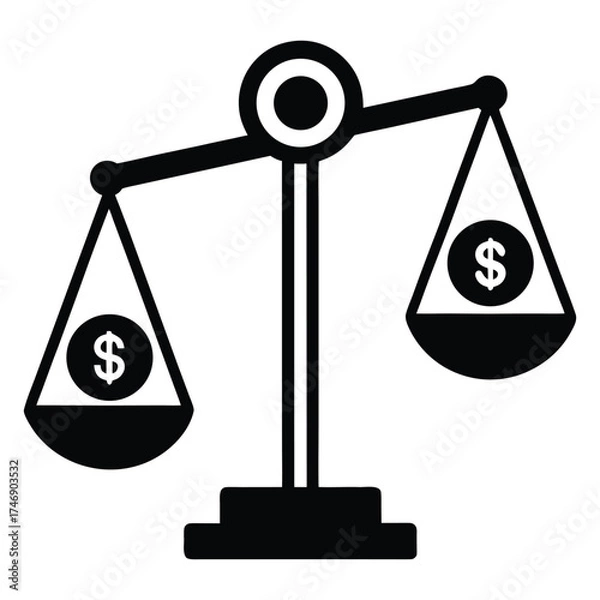 Fototapeta Balanced Scale with Time on One Side and Money on the Other Representing Business Efficiency and Management in Flat Vector Style