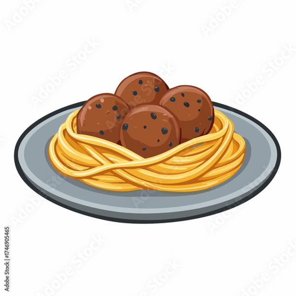 Obraz Delicious Spaghetti and Meatballs Dish Vector Illustration A Classic Italian Meal on a Plate Perfect for Menus and Food Designs