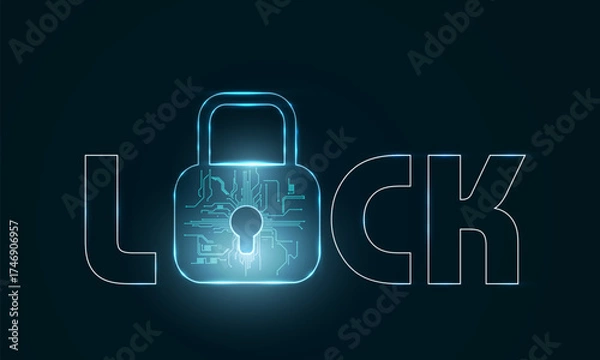 Obraz Shining Lock with letters on the dark background. Vector
