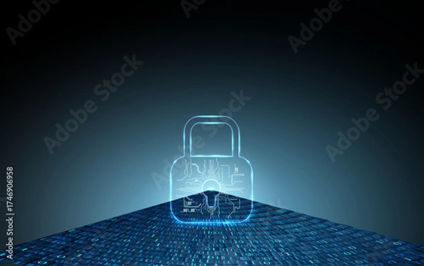 Obraz Shining Lock on the blue background with binary code. Vector