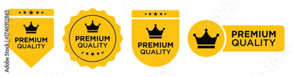 Fototapeta Premium quality badge set. Premium certificate badge. Golden label sign, seal, stamp, sticker. 100 percent quality guaranteed tag. Vector illustration. Premium Quality Yellow Vector Badge Label Set
