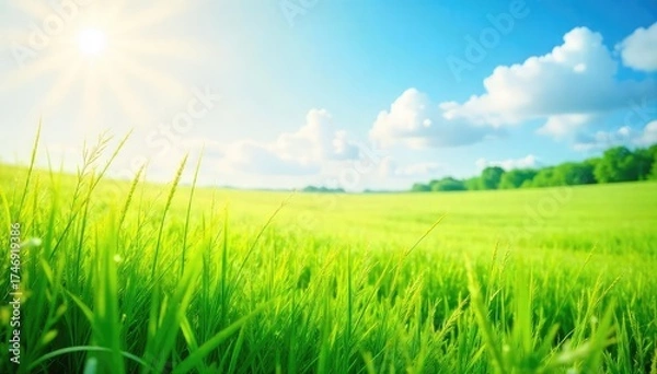 Obraz A refreshing breeze blows across a sun-drenched field, rustling the tall grass and creating a cool, calming atmosphere Perfect for summer, nature, and relaxation themes , plants, sun