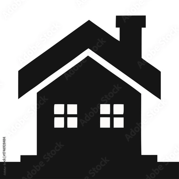 Fototapeta Vector art of black and white silhouette of a house with two windows