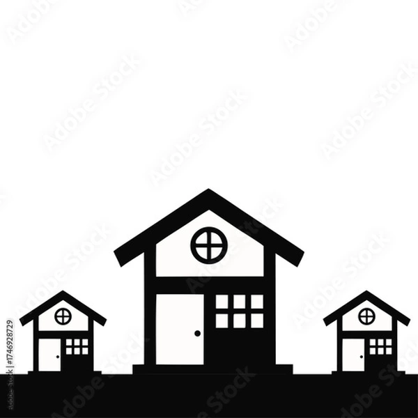 Fototapeta Vector art of three black house icons for real estate