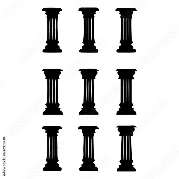 Fototapeta Vector art of nine black pillar icons for architecture concept