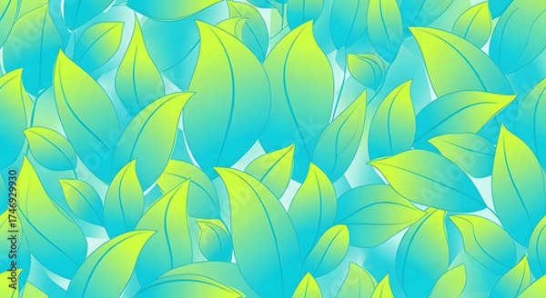 Fototapeta Vibrant Blue and Green Leaf Pattern with Gradient Digital Texture