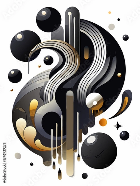 Fototapeta A stunning abstract piece with flowing black and gold elements forming an intricate and visually appealing design.