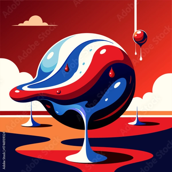 Fototapeta Abstract fluid art with vibrant colors and dynamic shapes in surreal landscape.
