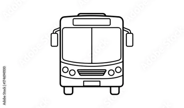 Fototapeta Front view of a simple line art bus illustration on a white background