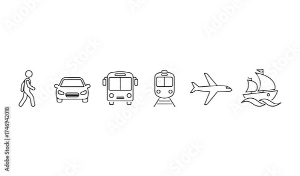 Fototapeta Simple line drawings of transportation methods and a person