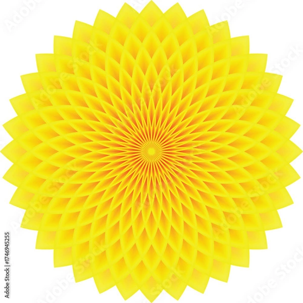 Fototapeta Bright yellow geometric mandala flower with layered petals abstract vector design