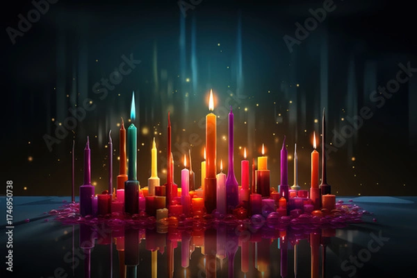 Obraz Financial trading chart showing bullish points and stock market trends on a dark vector background