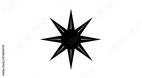 Obraz EightPointed Star Silhouette on White Background.