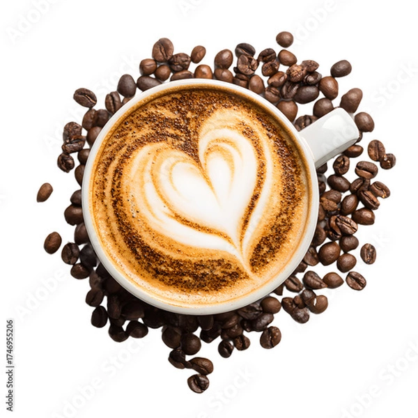 Fototapeta Elegant Latte Art Heart in White Coffee Cup Presenting Coffee Bliss